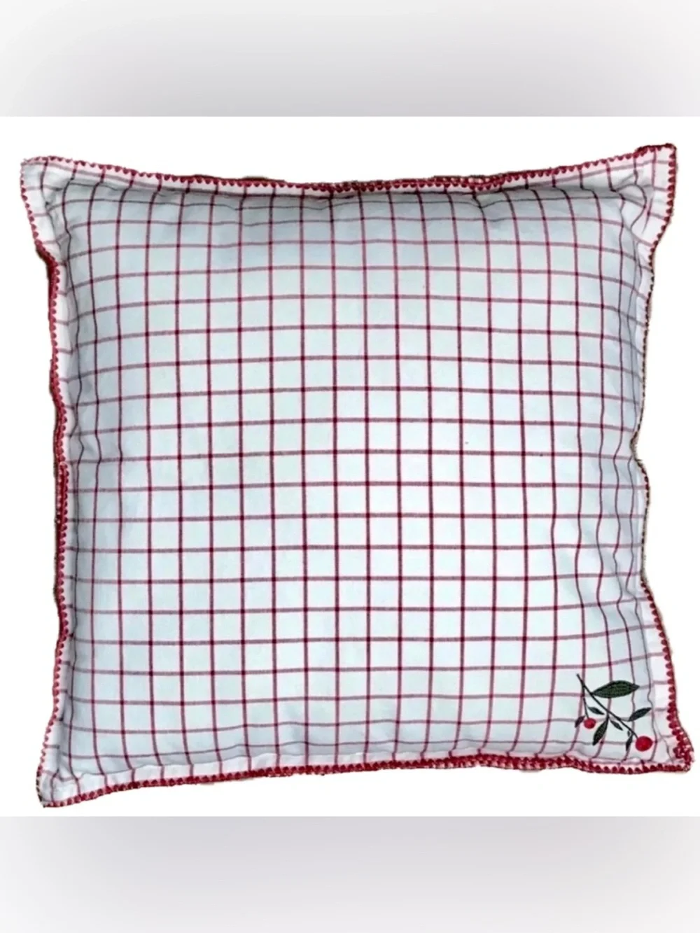 Vintage Red & White Checkered Cherry Throw Pillow Retro Rockabilly Twee Playful